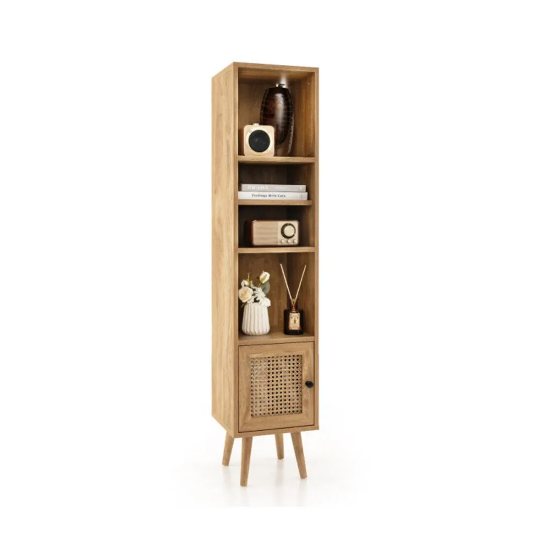 4 Tiers Rattan Storage Cabinet with Slim Design