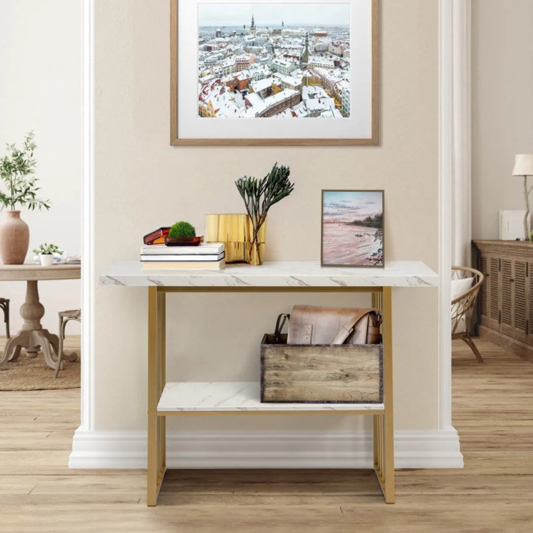 48 Inch 2-Tier Console Table with Gold Finished Frame