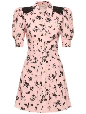 Alessandra Rich   Printed silk short sleeve mini dress 