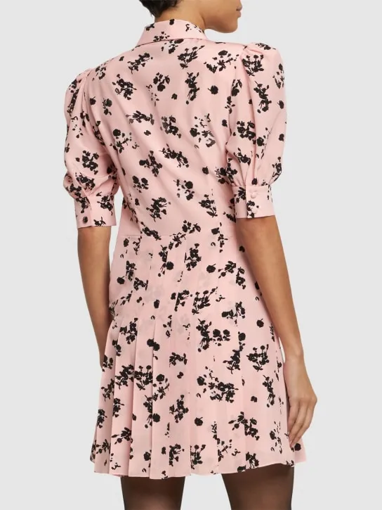 Alessandra Rich   Printed silk short sleeve mini dress 