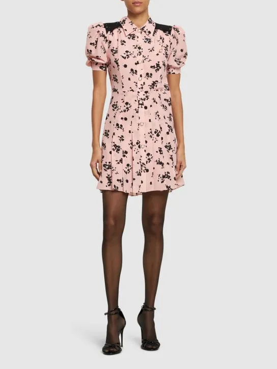 Alessandra Rich   Printed silk short sleeve mini dress 