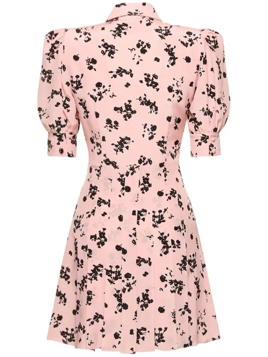 Alessandra Rich   Printed silk short sleeve mini dress 