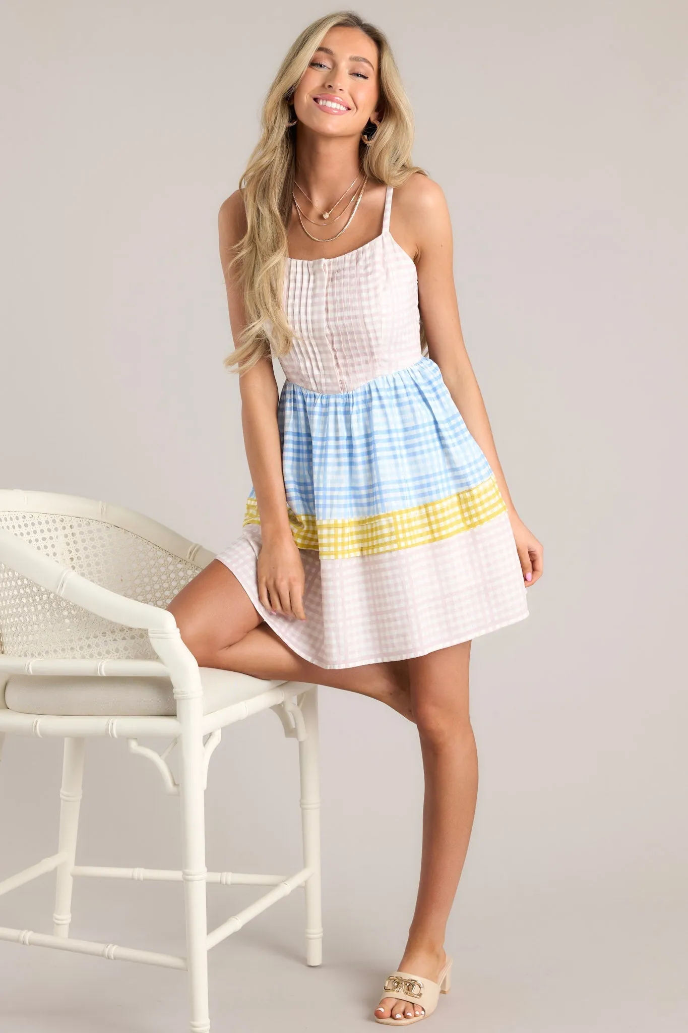 Alive And Free Pink Multi Gingham Romper Dress