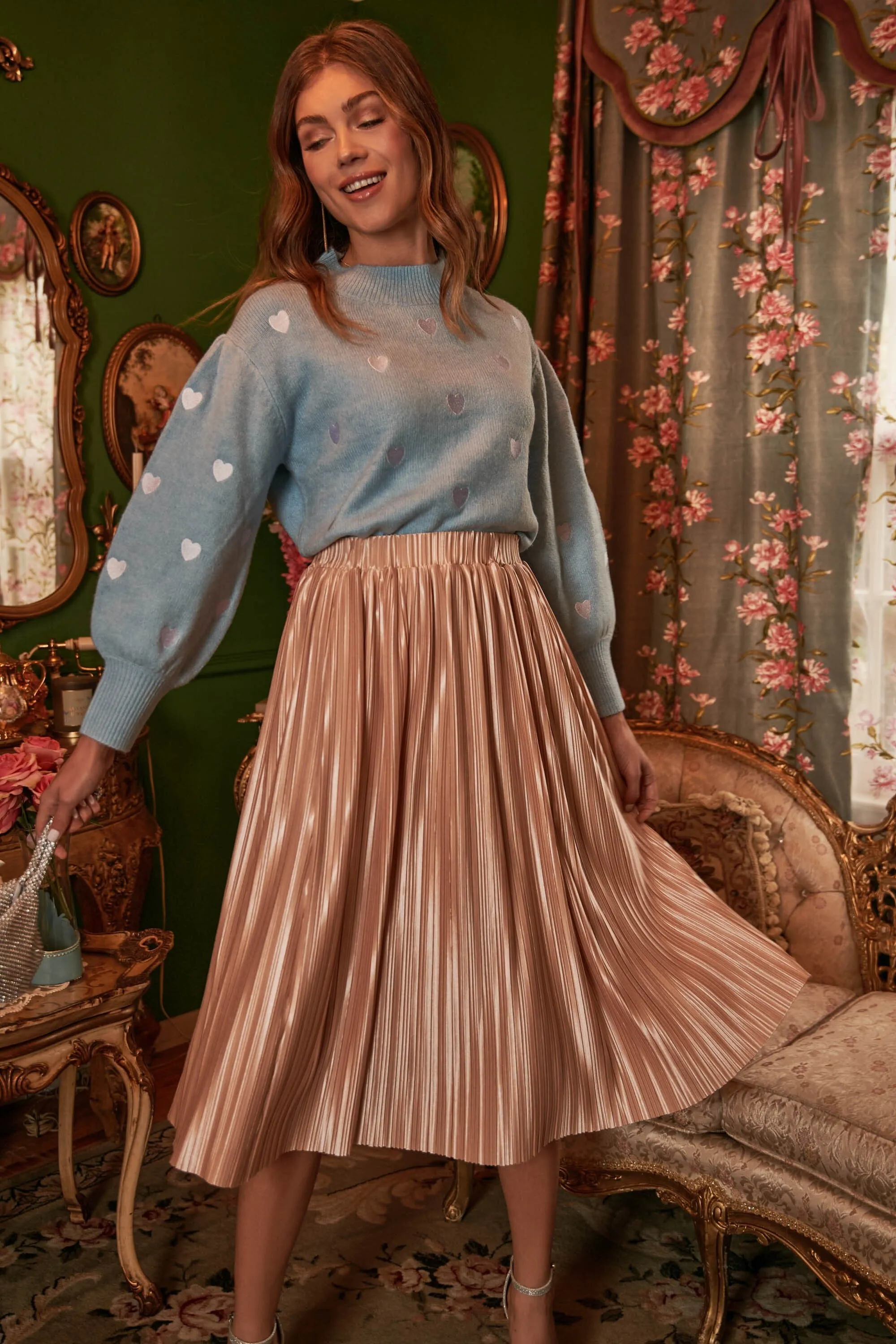 All That Glimmers Pleated Midi Skirt