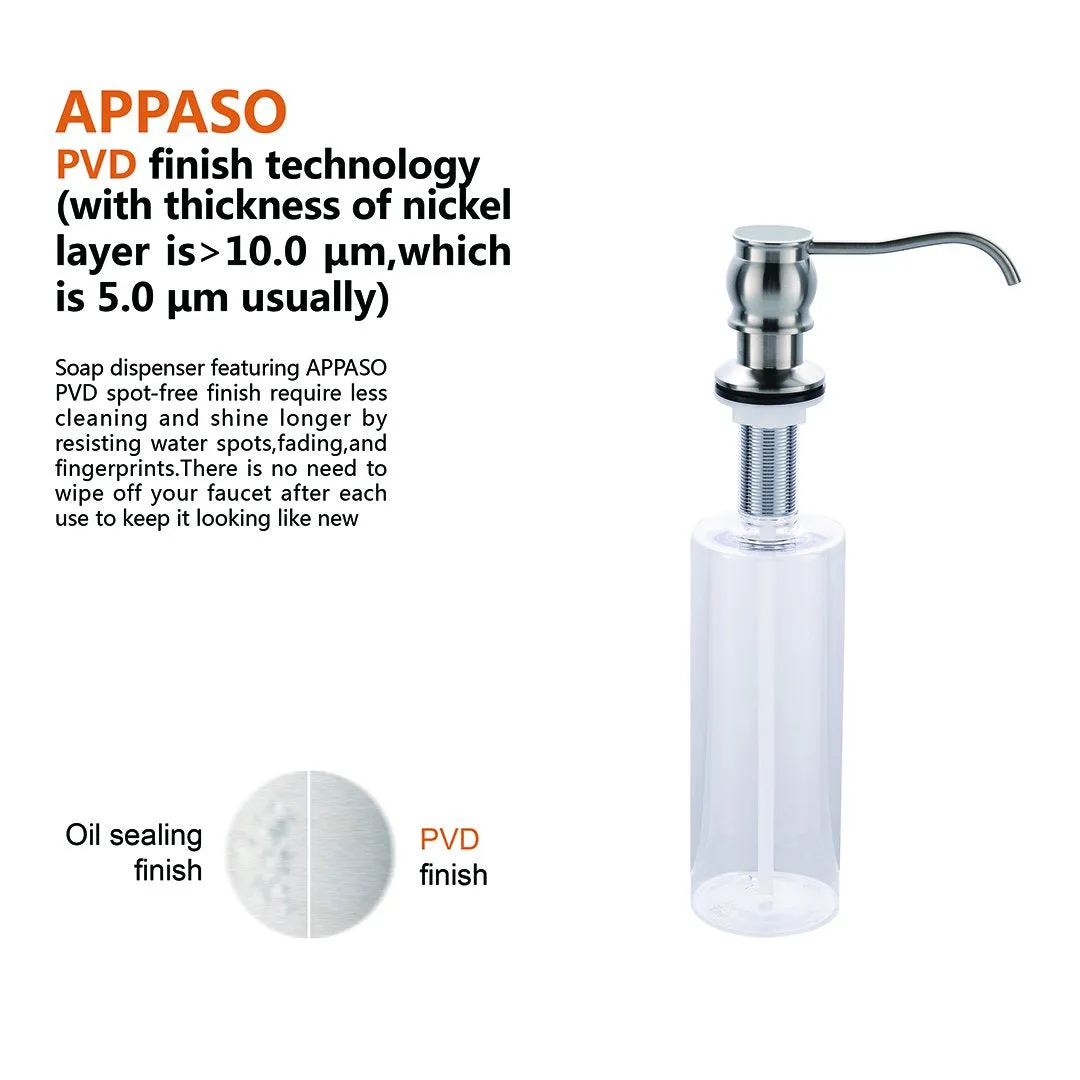 APPASO Solid Brass Built in Sink Soap Dispenser 17 Ounce Brushed Nickel SD003BN