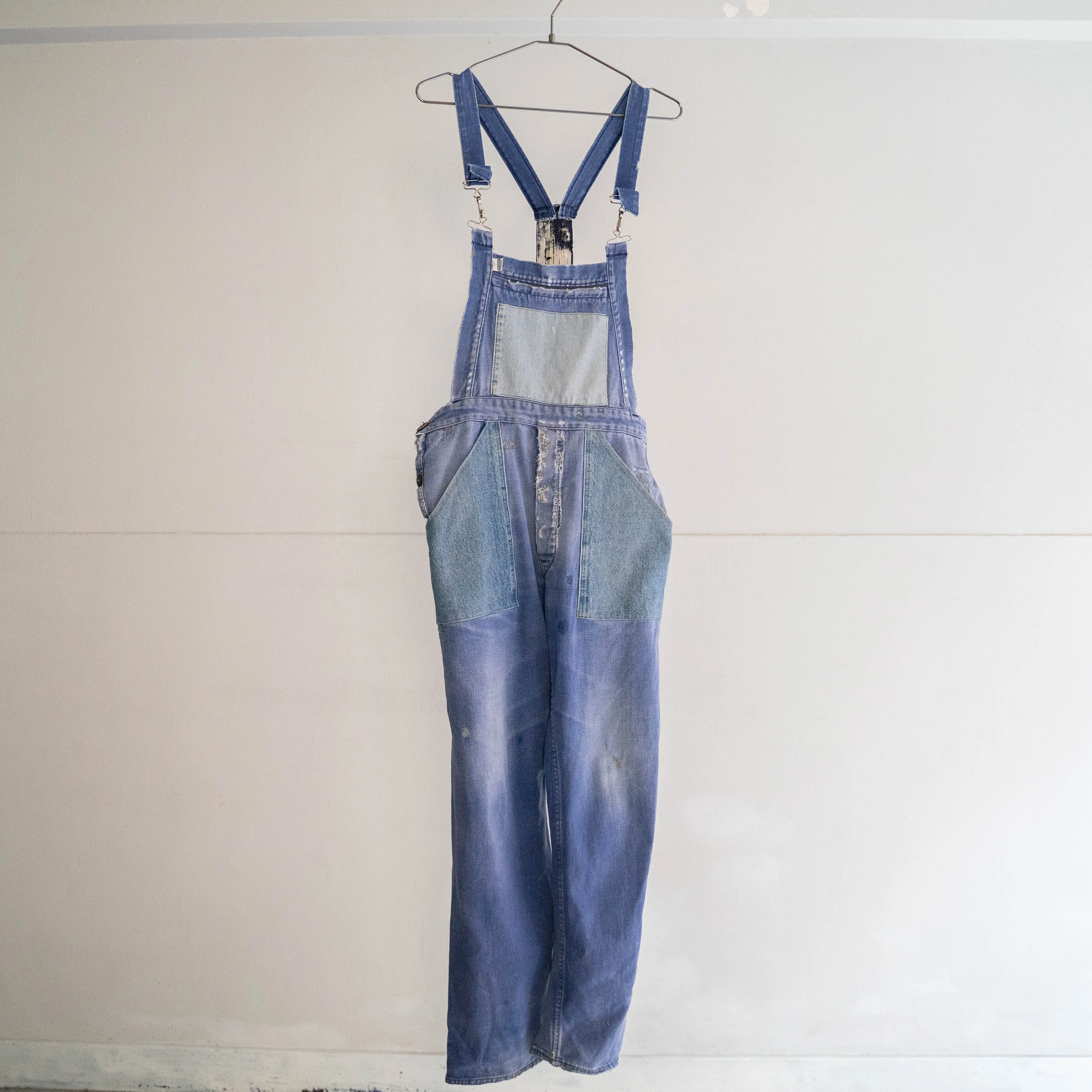 around 1970s Germany cotton twill × denim overall 'good fade & patches'