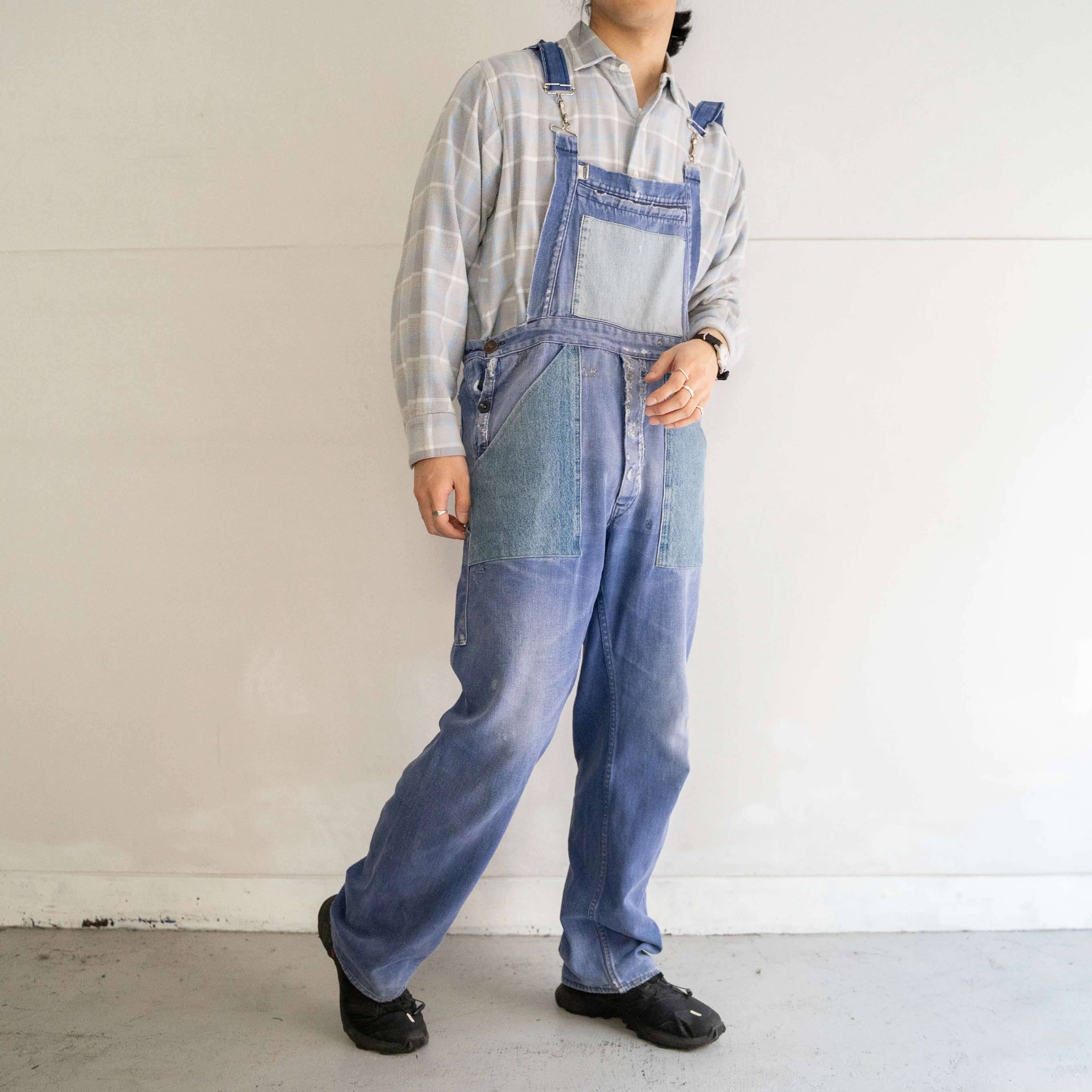 around 1970s Germany cotton twill × denim overall 'good fade & patches'