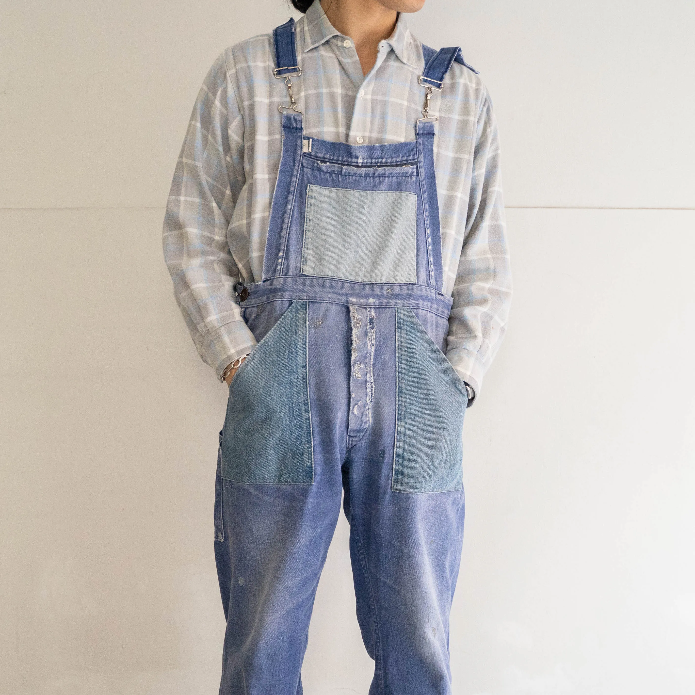 around 1970s Germany cotton twill × denim overall 'good fade & patches'