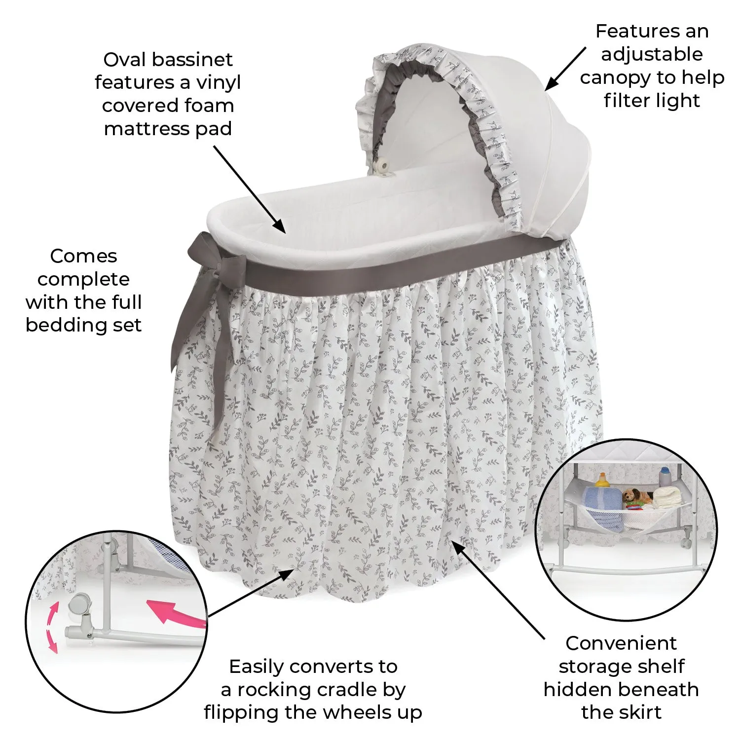 Badger Basket Wishes Oval Bassinet - Full Length Skirt