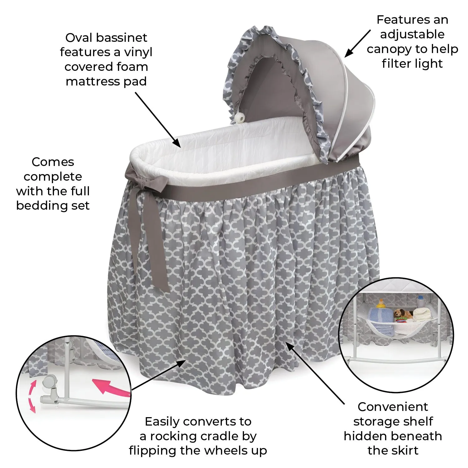 Badger Basket Wishes Oval Bassinet - Full Length Skirt