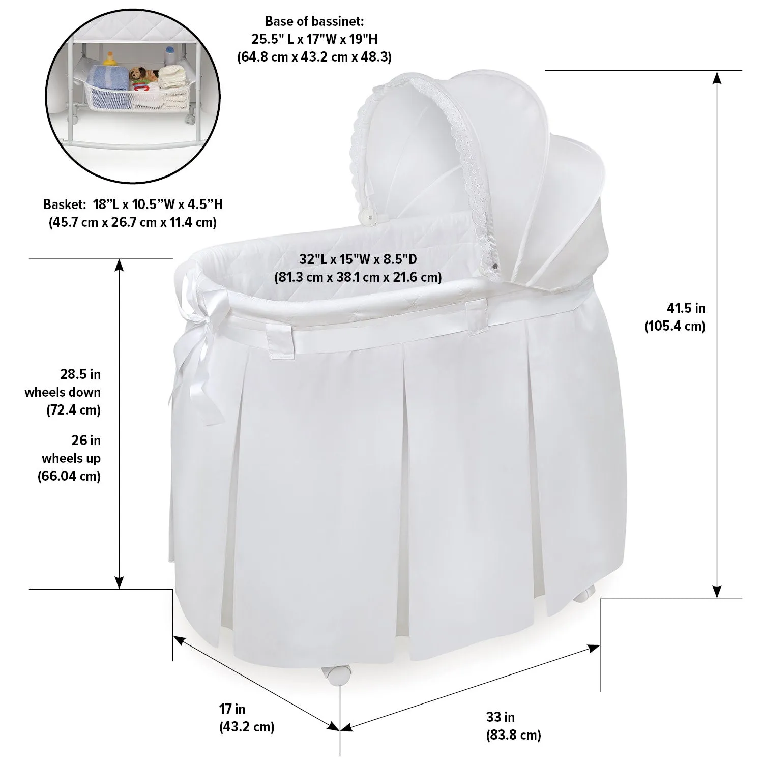 Badger Basket Wishes Oval Bassinet - Full Length Skirt