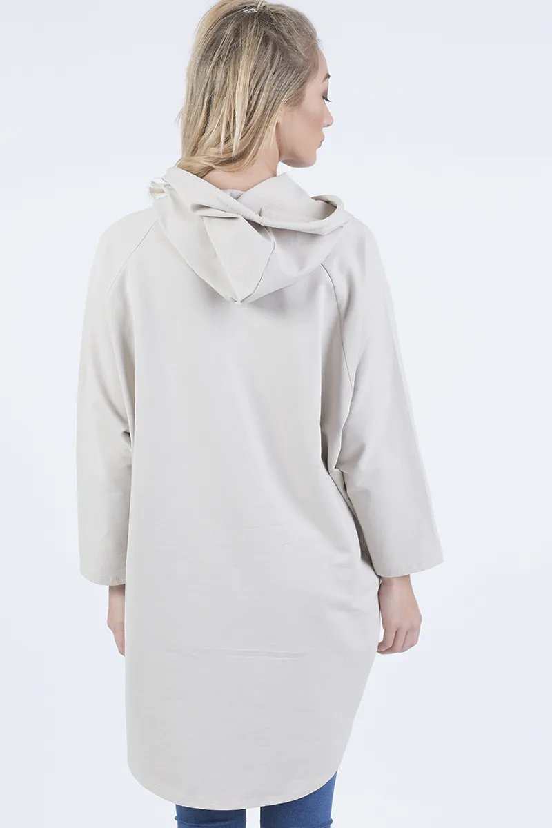 Beige Star Diamante Oversized Hoodie - Sarah