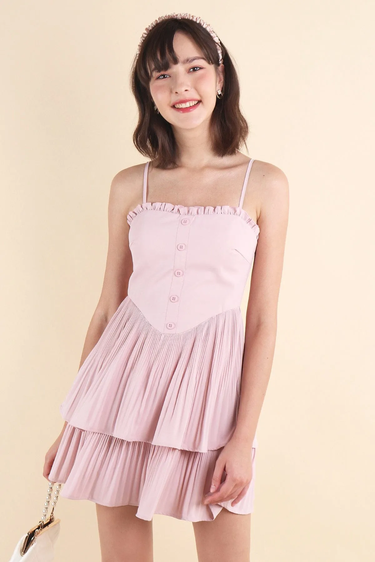 BEVELYN PLEATED MINI DRESS IN PINK