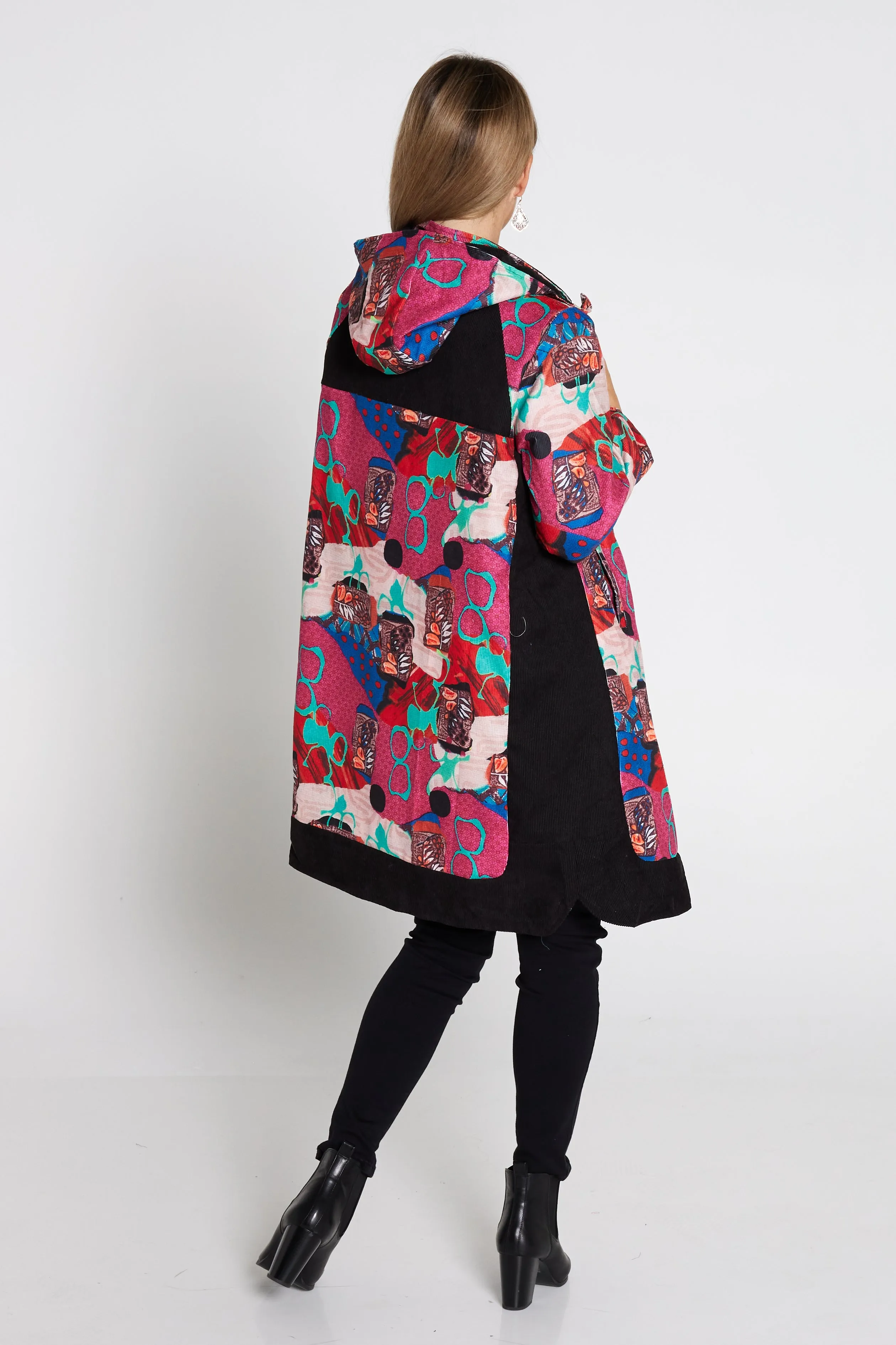 Bicheno Corduroy Coat - Pink Abstract