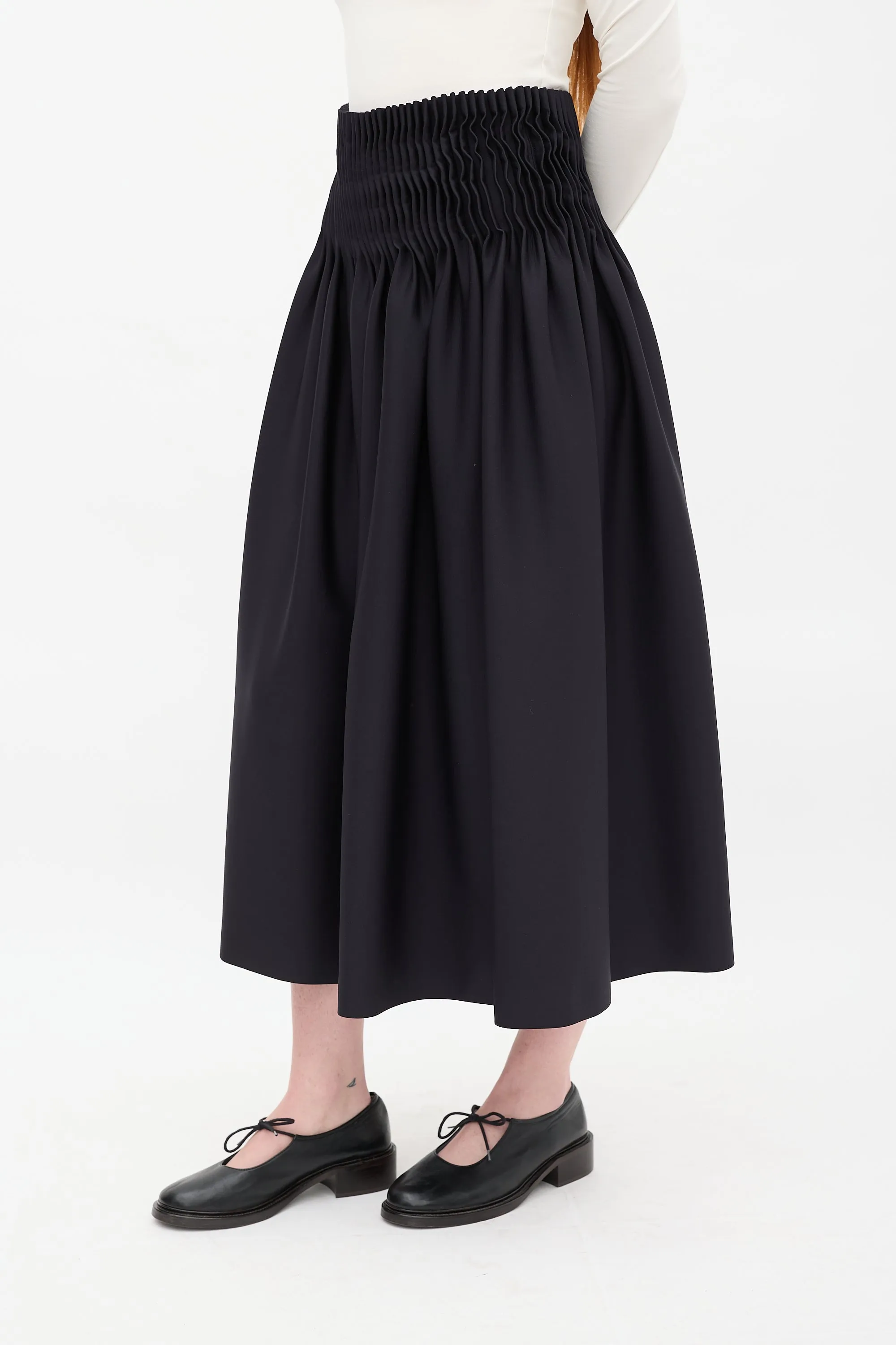 Black Accordion Pleated Midi Skirt