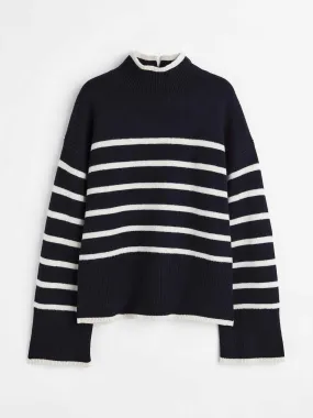 Black and white striped turtleneck jumper