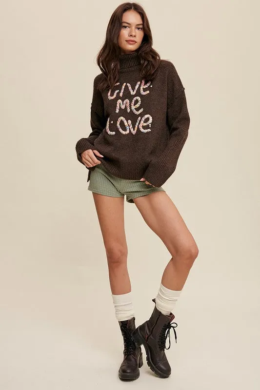 Bohemian Give Me Love Stitched Mock Neck Pullover Sweater