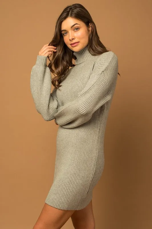 Bohemian Turtle Neck Balloon Sleeve Sweater Dress