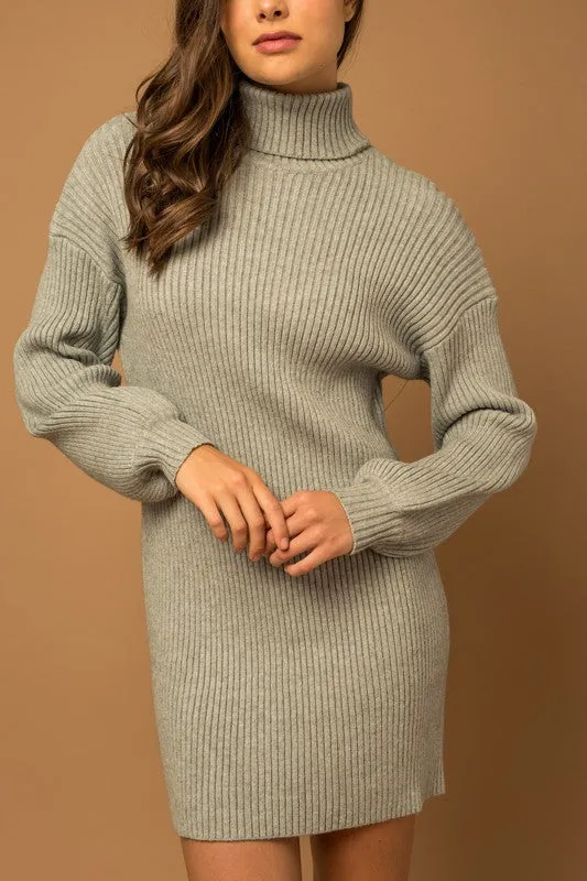 Bohemian Turtle Neck Balloon Sleeve Sweater Dress