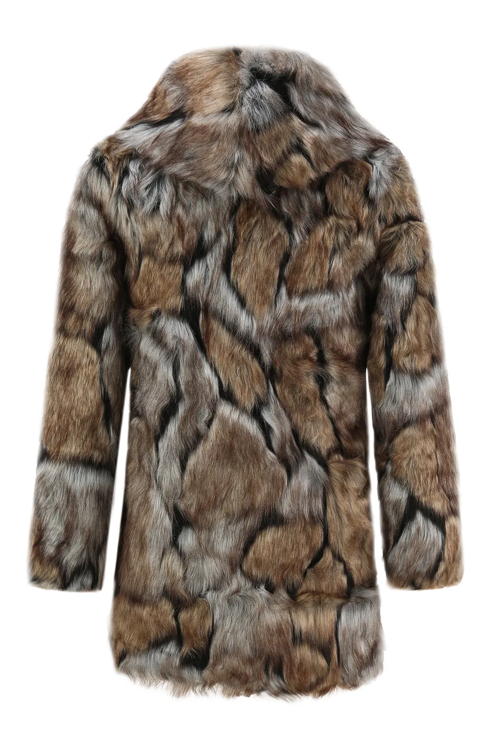 Brown Thick Hooded Long Sleeves Winter Men's Faux Fur Coat