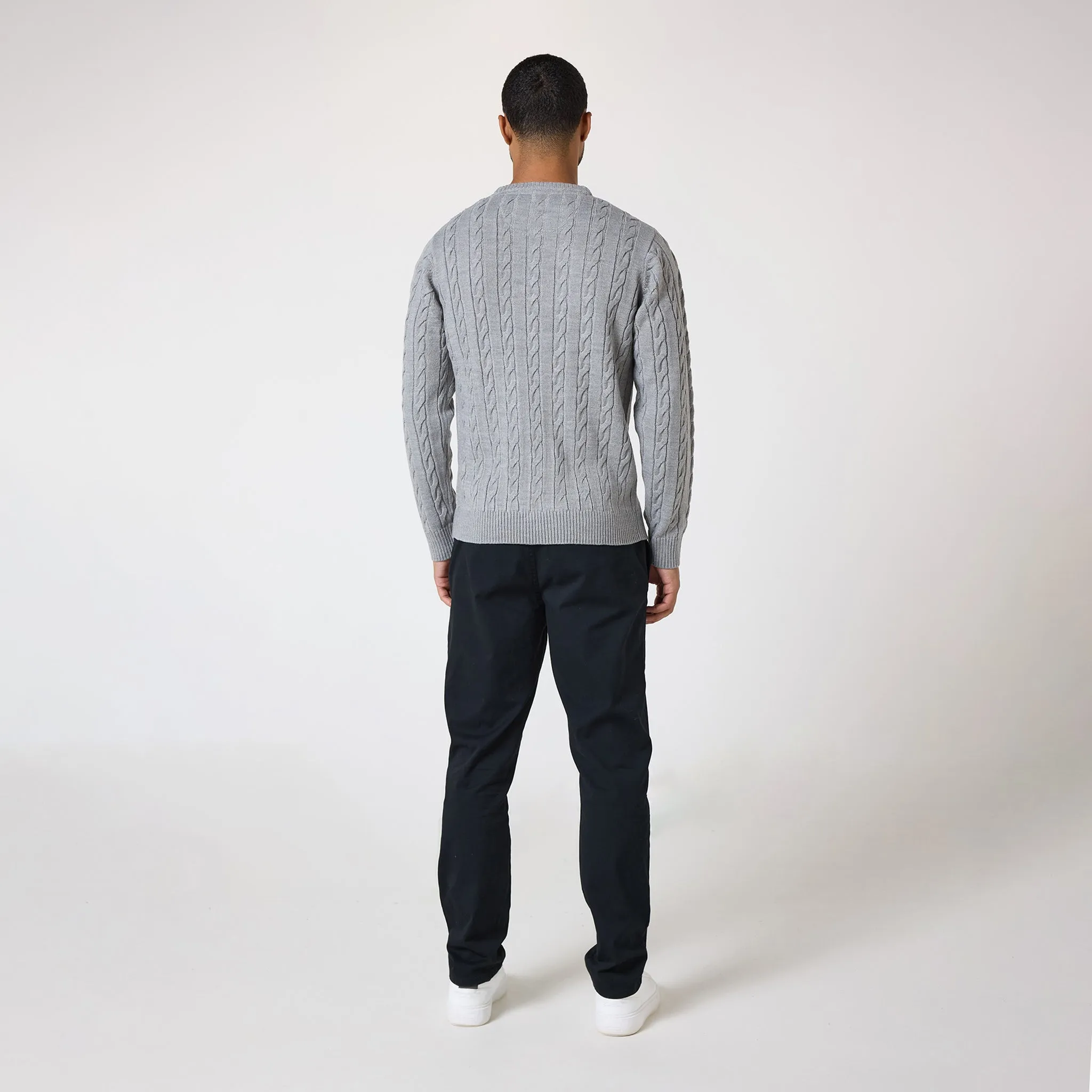 Cable Knit Crewneck | Grey Marl