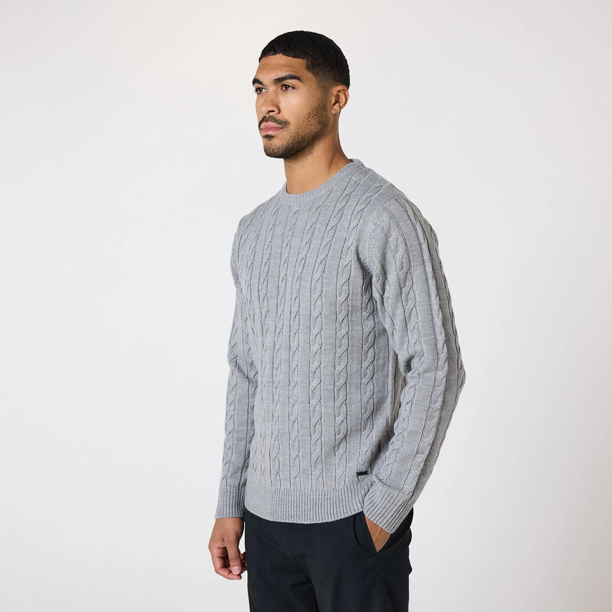 Cable Knit Crewneck | Grey Marl