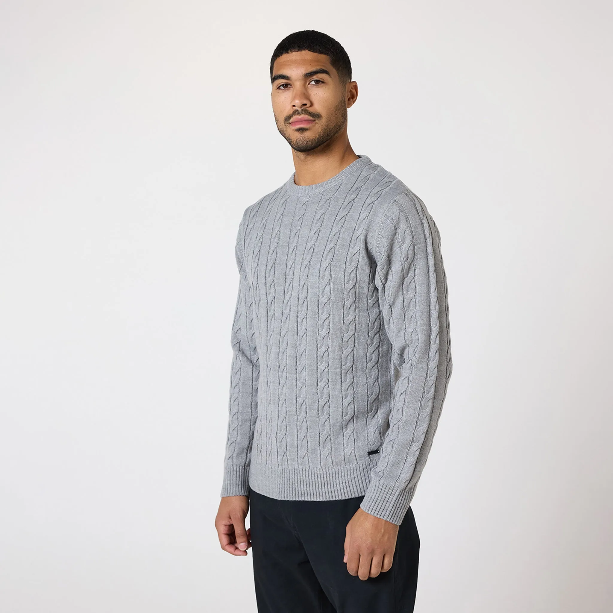 Cable Knit Crewneck | Grey Marl