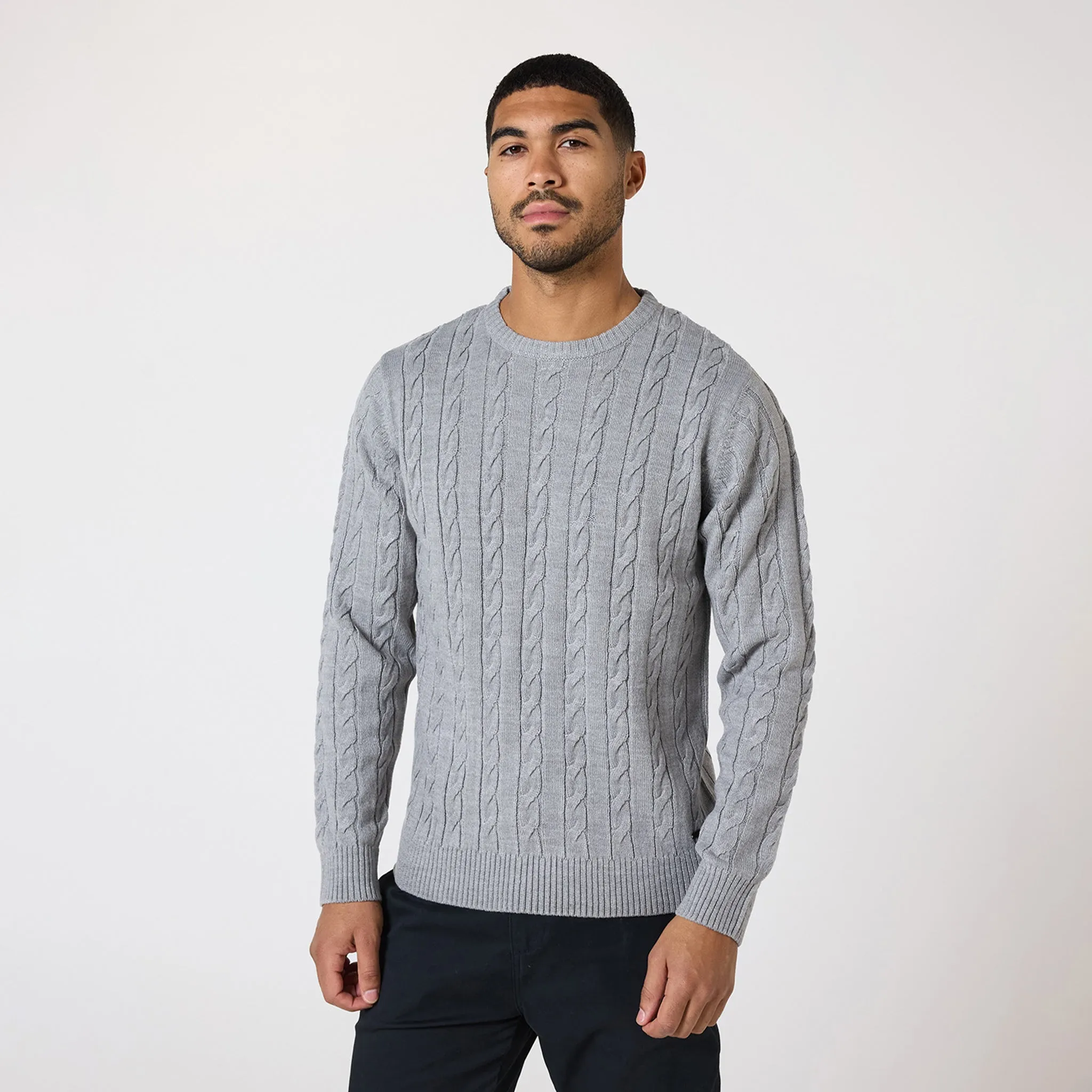 Cable Knit Crewneck | Grey Marl