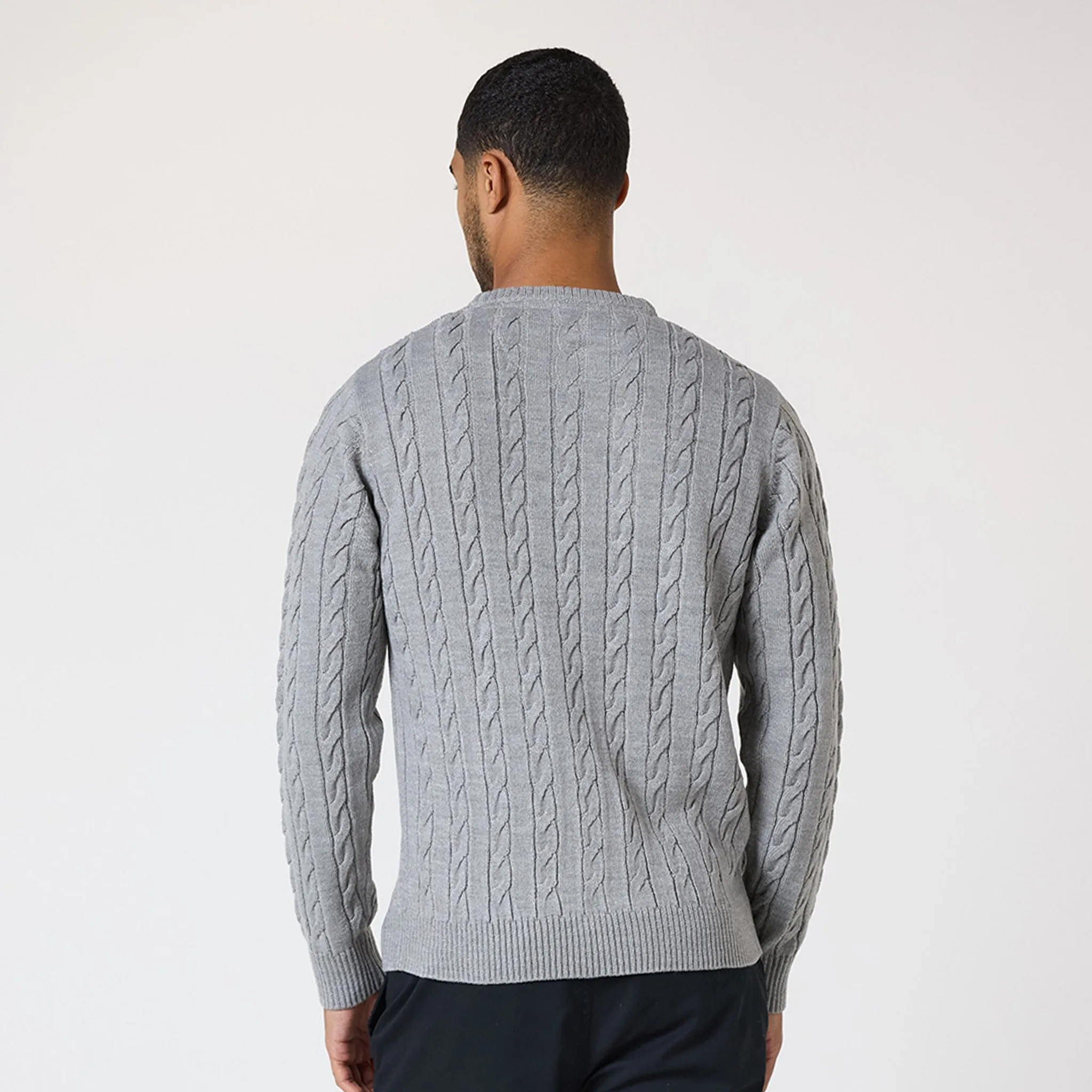 Cable Knit Crewneck | Grey Marl