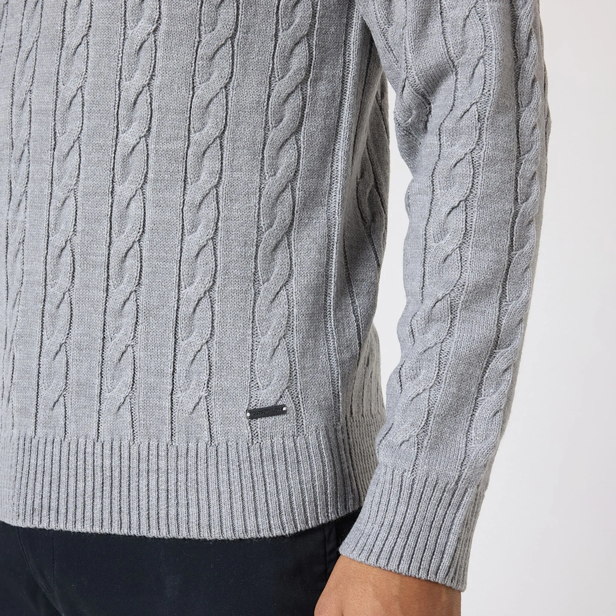 Cable Knit Crewneck | Grey Marl