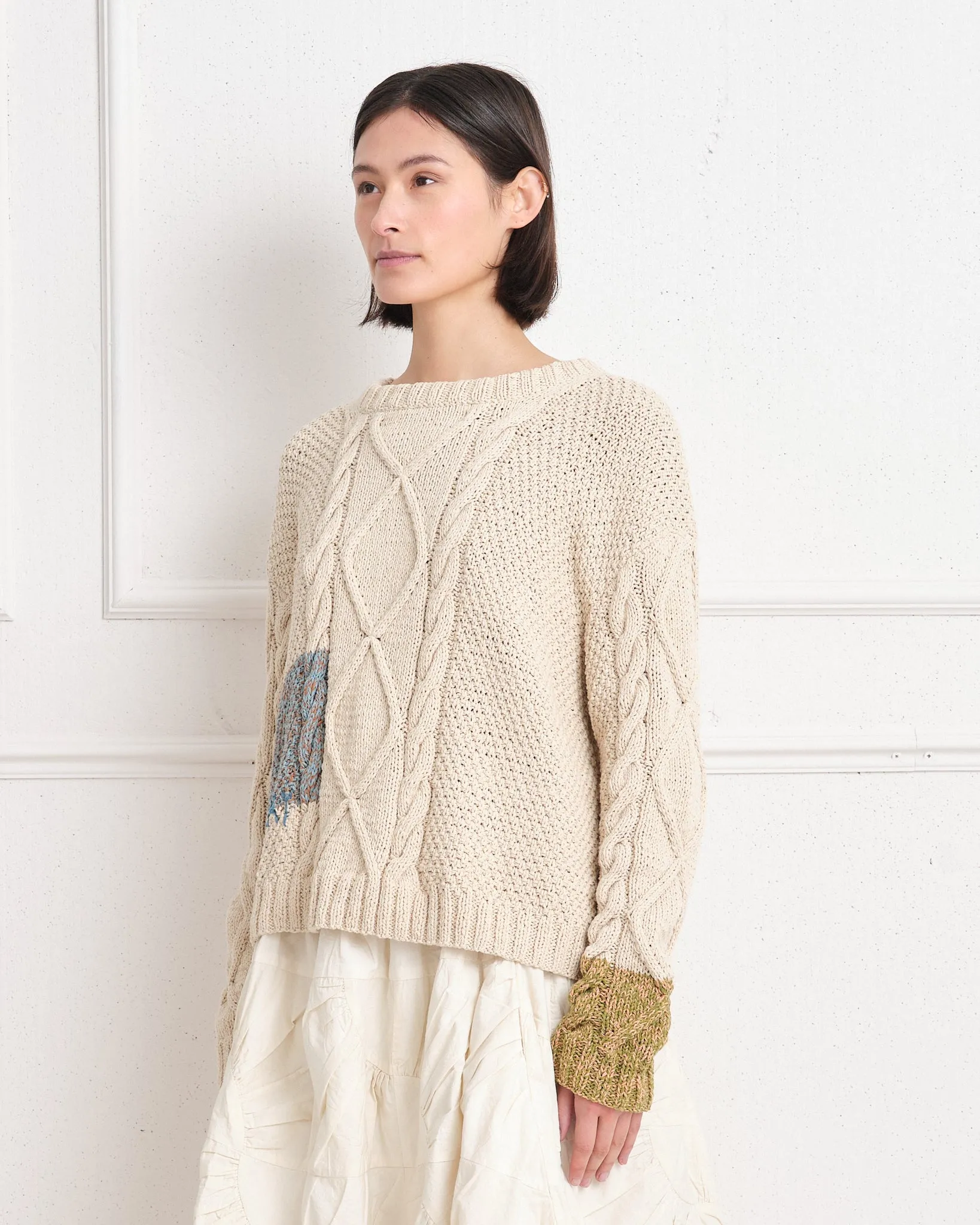 Cable Knit Jumper - Ecru Darn-Knit