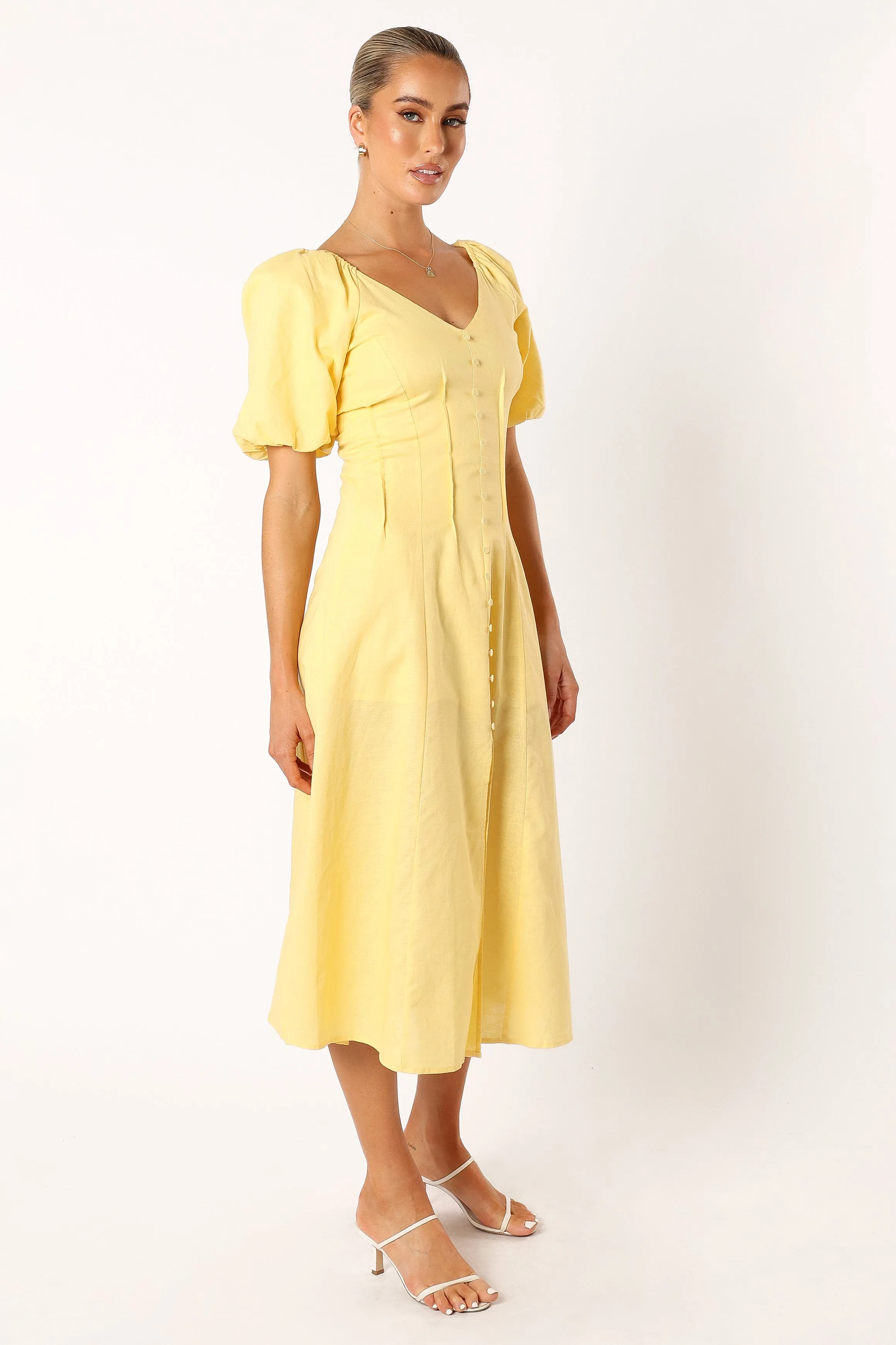 Chelsea Puff Sleeve Midi Dress - Butter