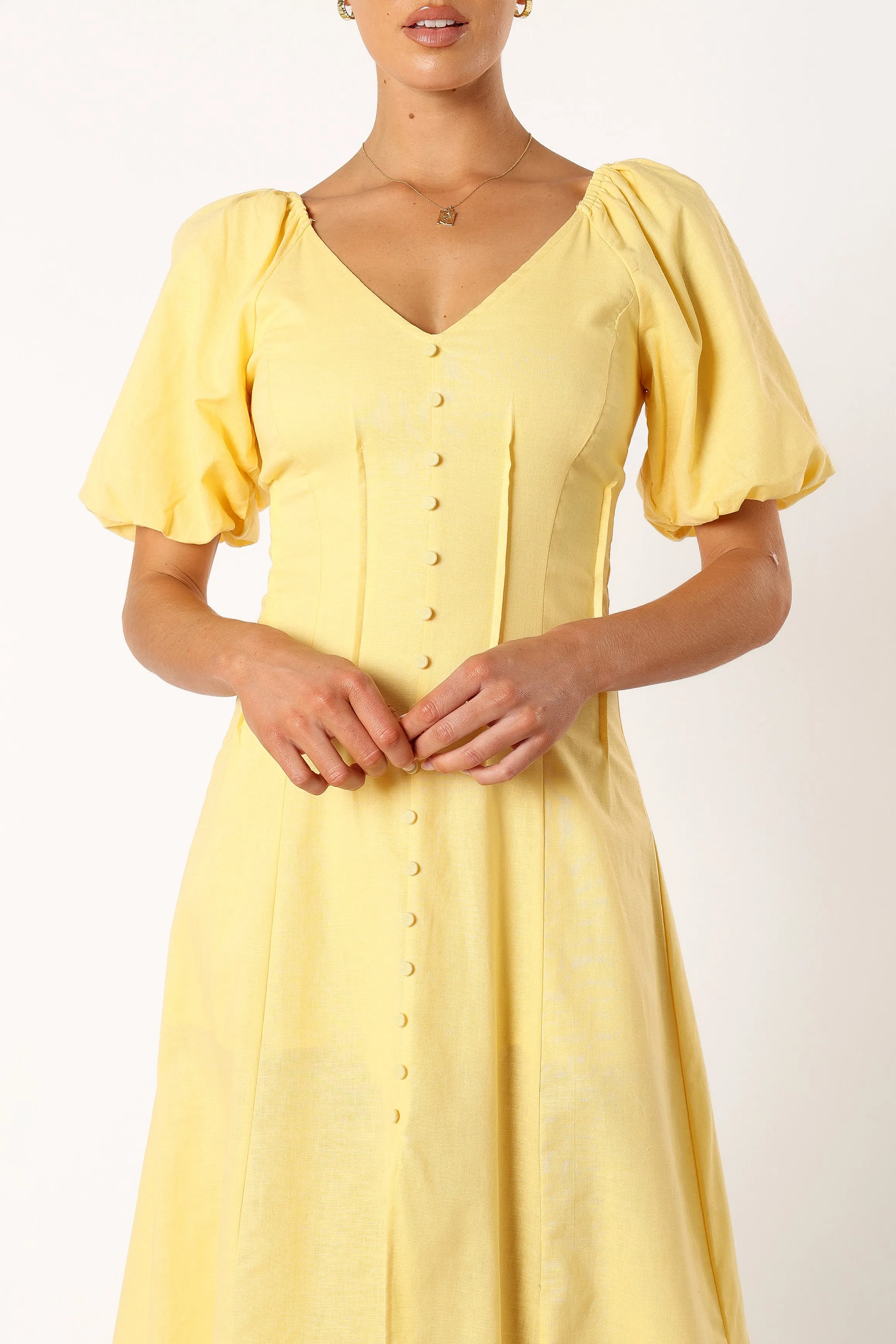 Chelsea Puff Sleeve Midi Dress - Butter