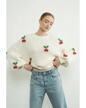 Cherry Chunky Knit Sweater Off White