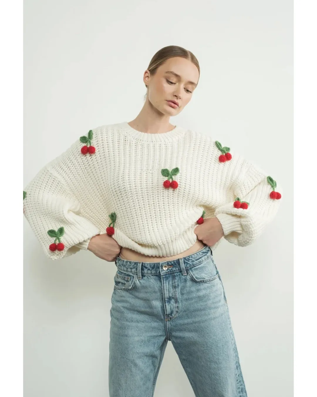 Cherry Chunky Knit Sweater Off White