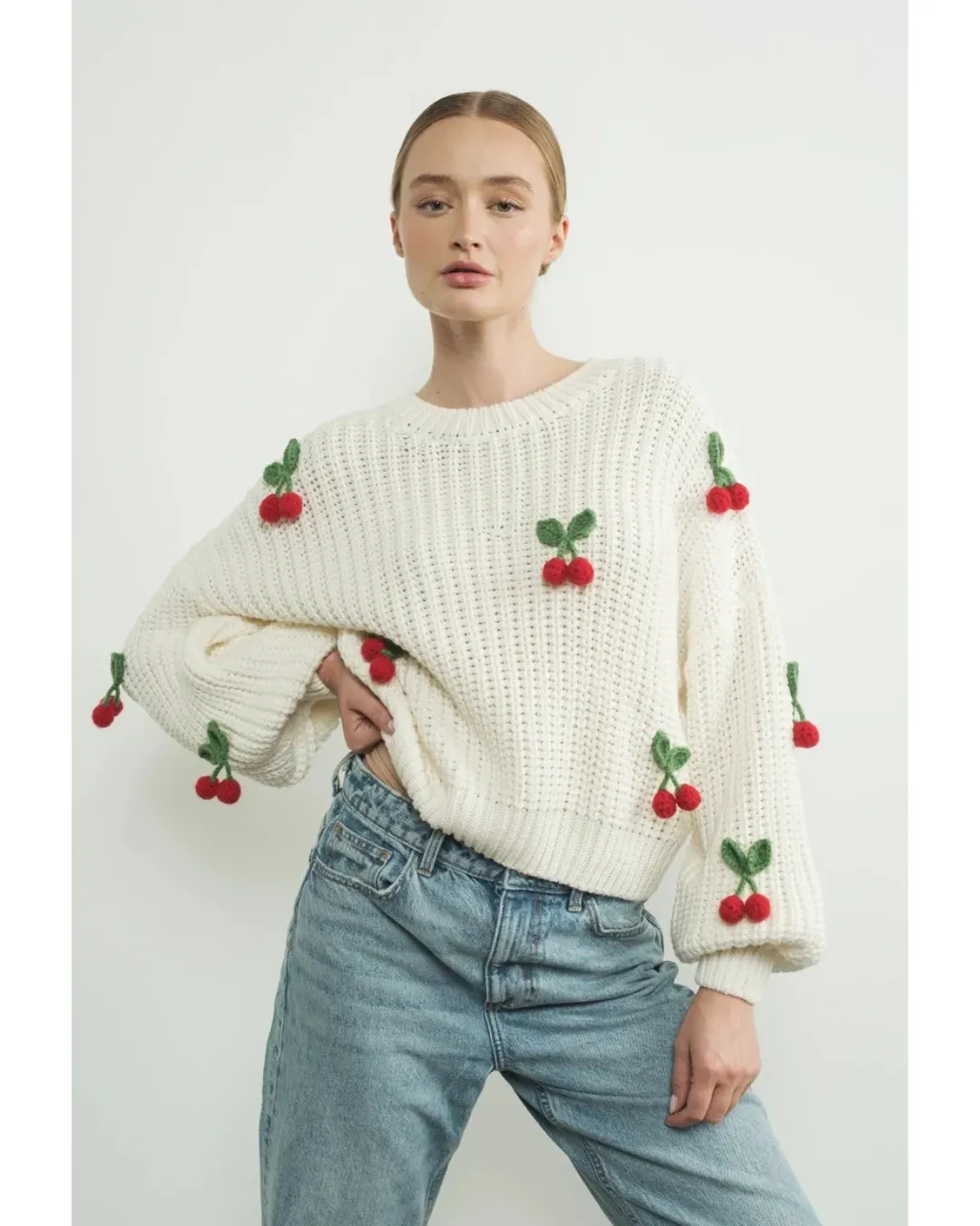 Cherry Chunky Knit Sweater Off White