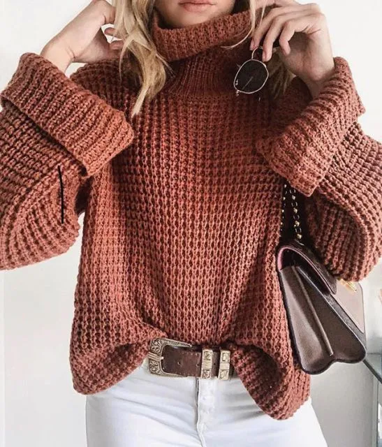 Chunky Turtleneck Sweater Pullover Jumper Coffee Beige Or Black You Choose Thick Knitted Thermal Weave Boho Casual Winter Top Available In Small Medium Or Large