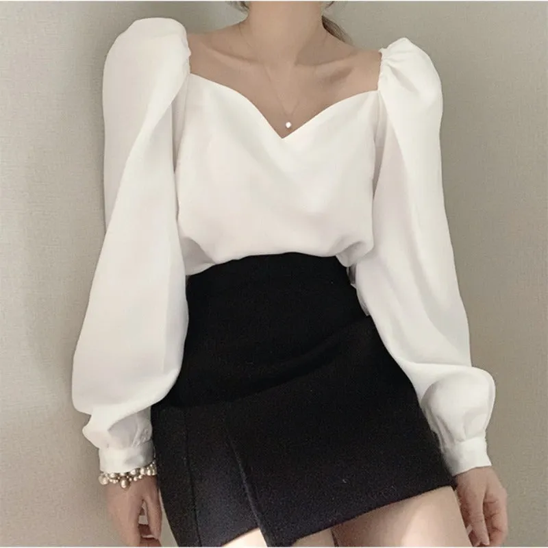 Collar Lantern Sleeve Shirt