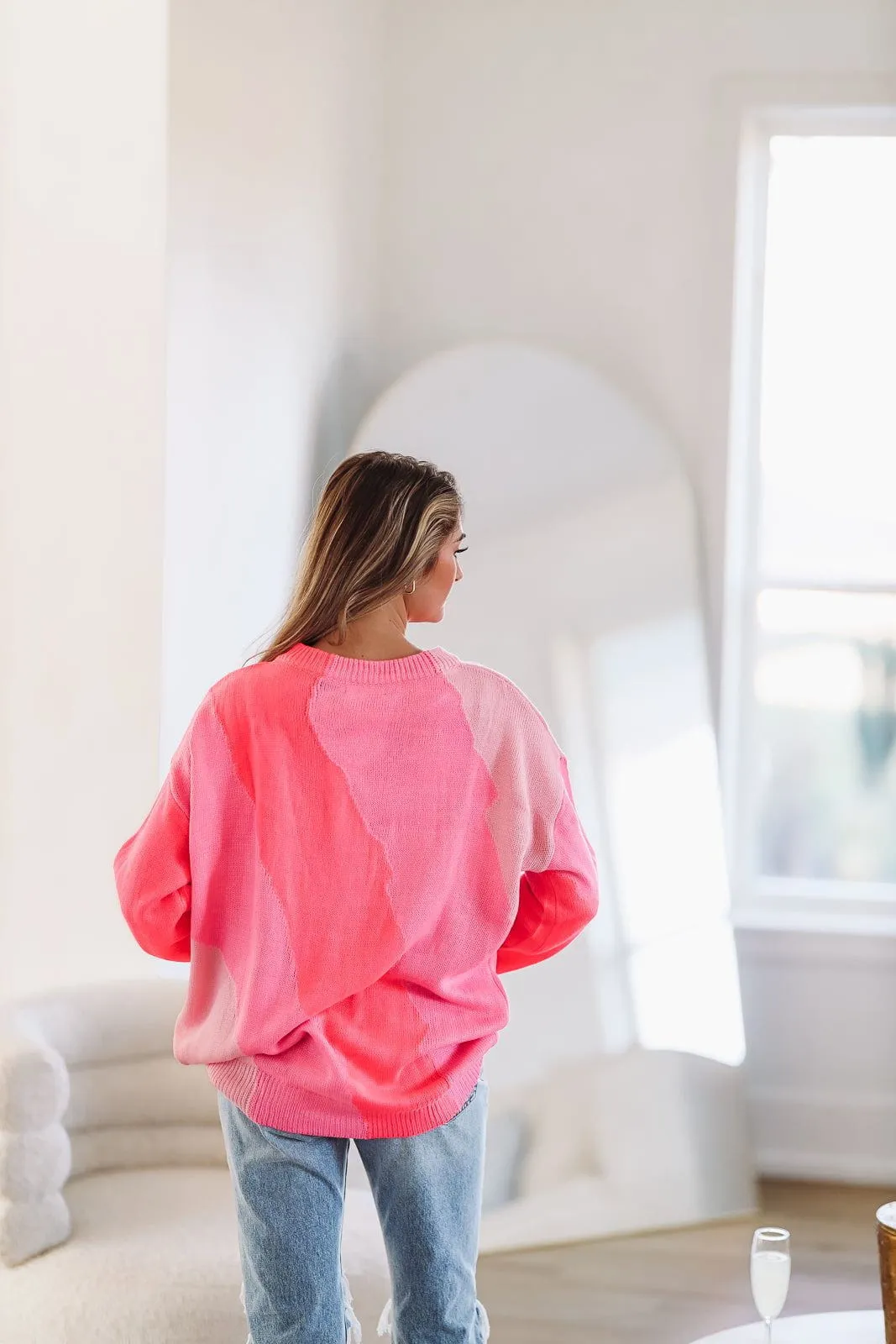 Color Blocked Pinks Oversized Sweater - Pink (FINAL SALE)