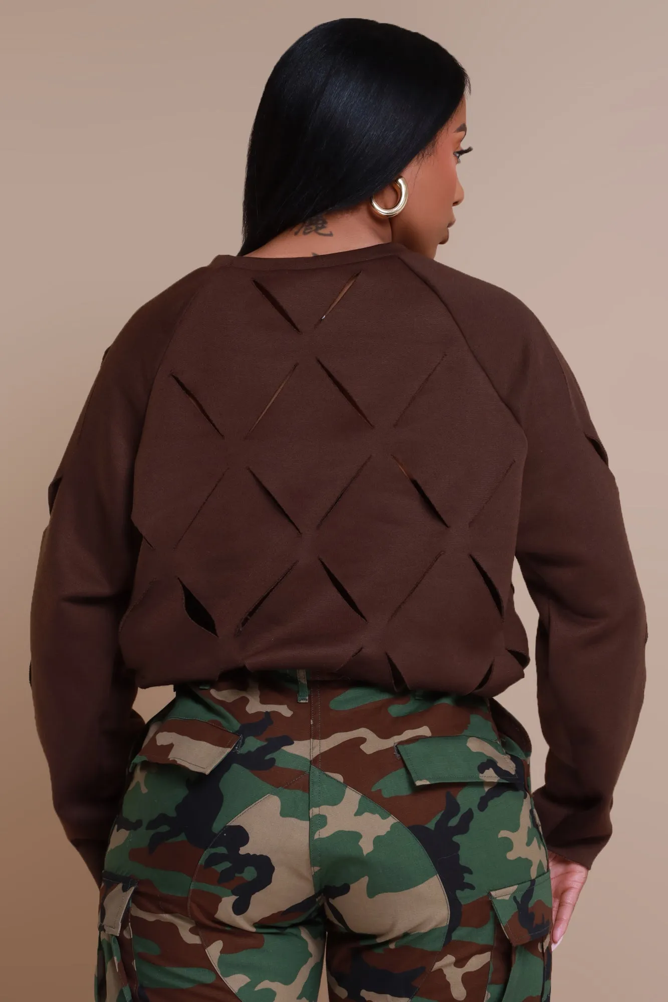 Cross Me Oversized Cut Out Sweatshirt - Chocolate