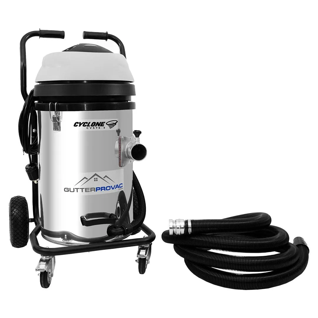 Cyclone II 3600W Stainless Steel 20 Gallon Gutter Vacuum with 20 Foot Carbon Fiber Clamping  Poles and Bag