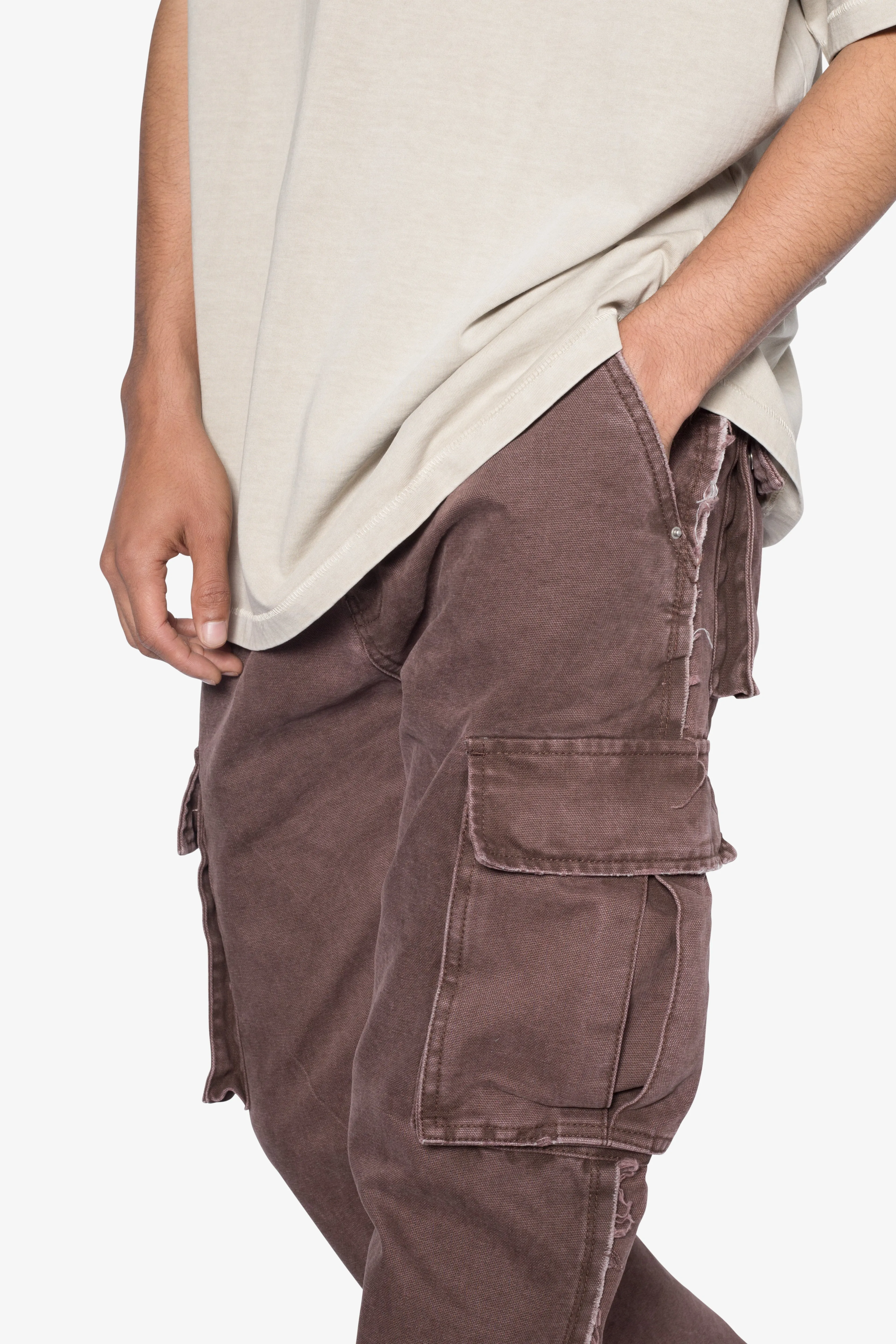 D653 Inside Out Canvas Cargo Pants - Brown