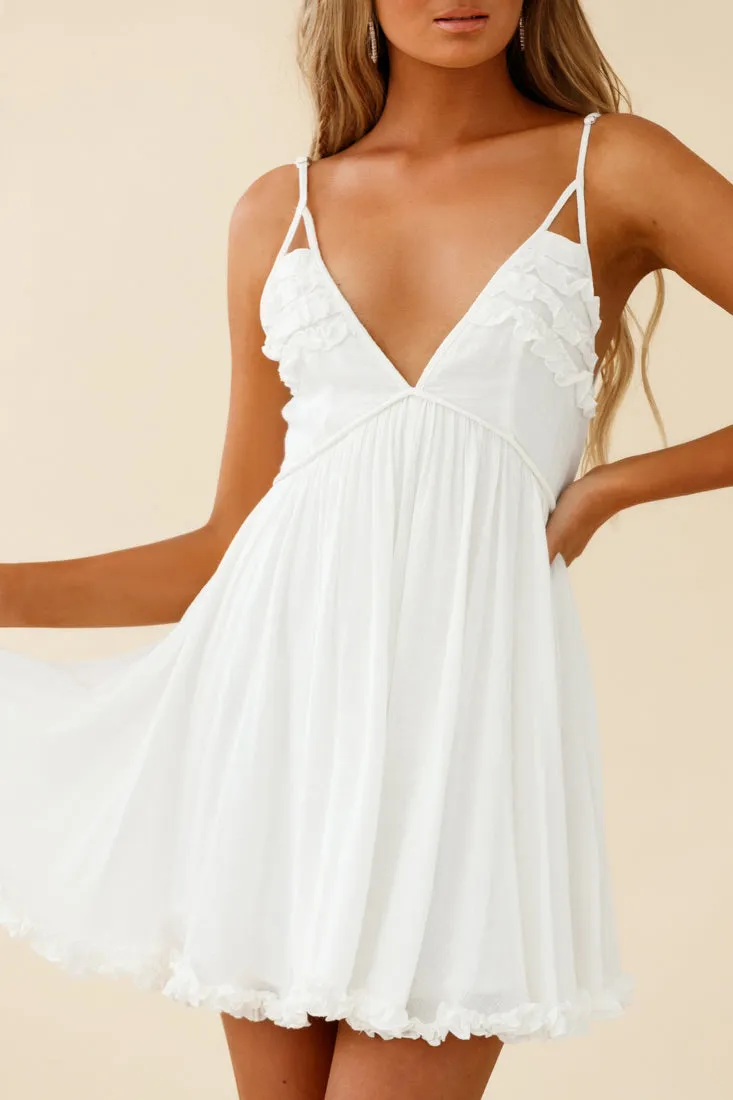 Dote On Me Frill Trim Strappy Back Babydoll Dress White