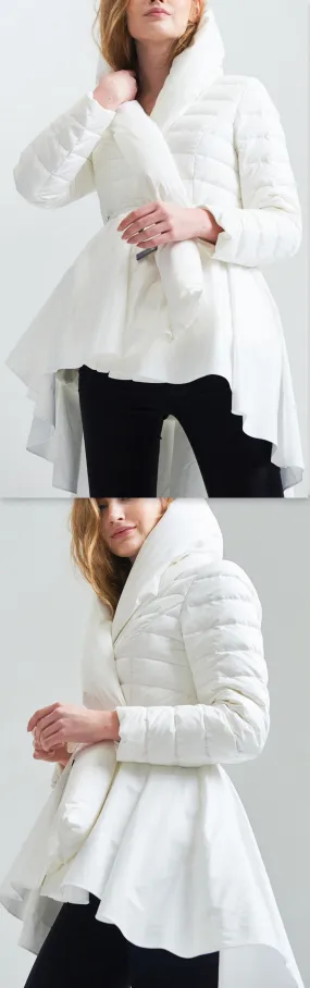 Down Coat with Skirt, White