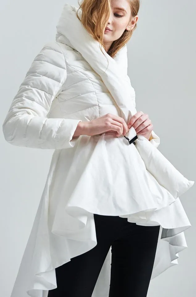 Down Coat with Skirt, White