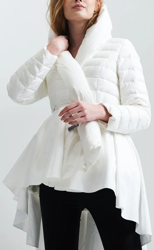 Down Coat with Skirt, White