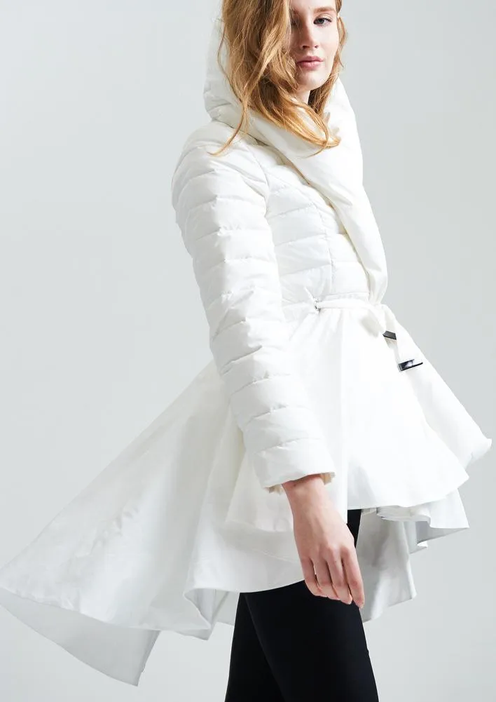 Down Coat with Skirt, White