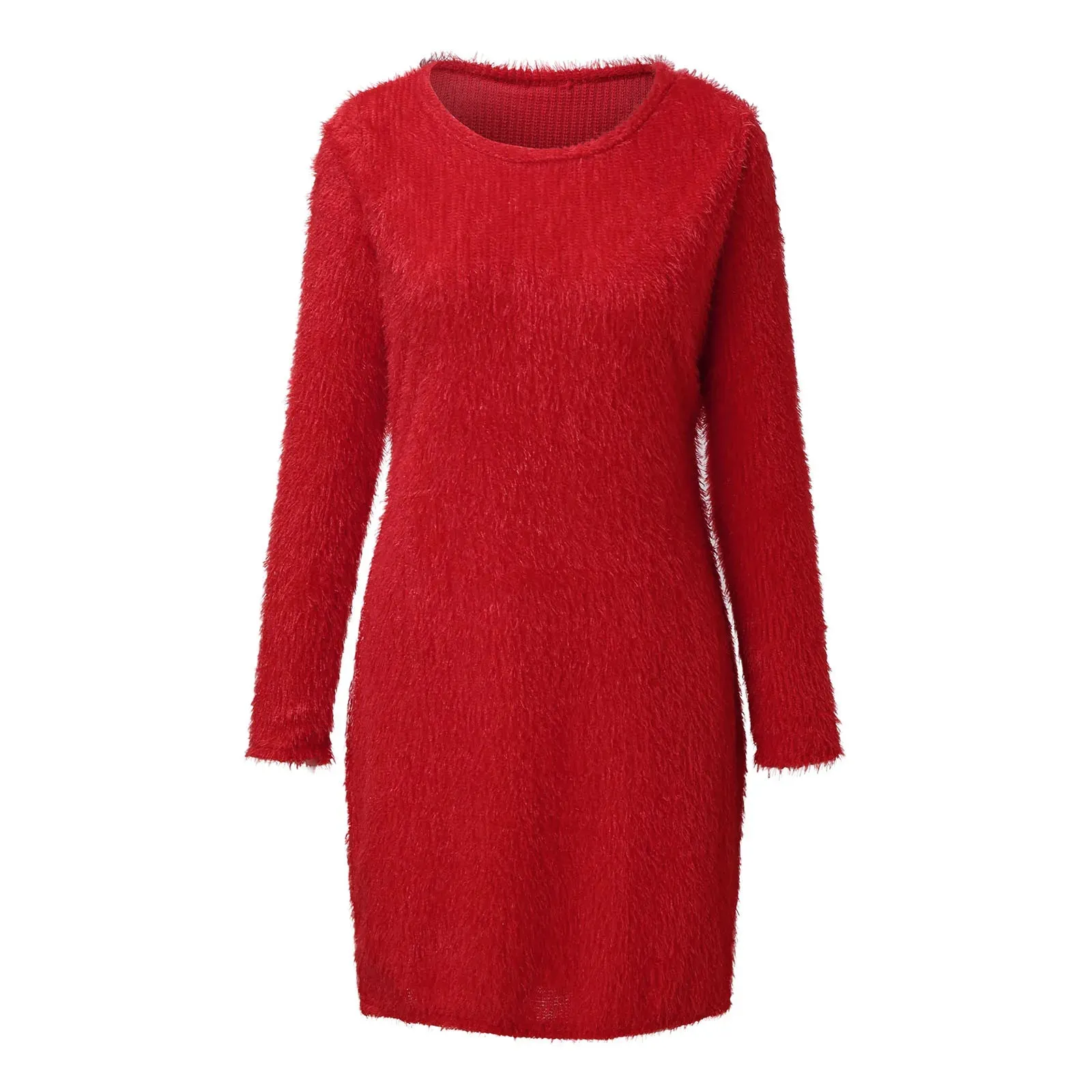 DressBetty - 2024 Long Sleeves O-Neck Mini Chic Slim Plush Knit Bodycon Dress