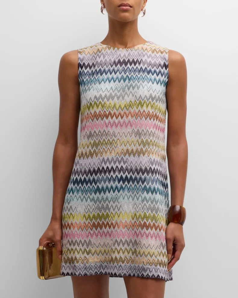 DS24WG0W Sleeveless zig-zag lame dress