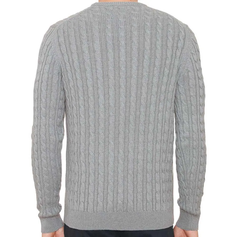 Farah Mens Lewes Crew Neck Cable Sweater - Grey